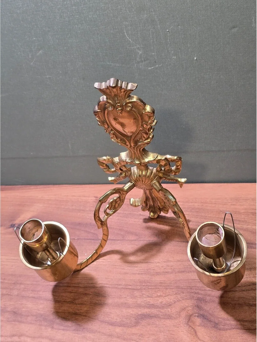 Vintage Brass Double Arm Wall Sconce Louis XVI Hollywood Regency Candle Urn